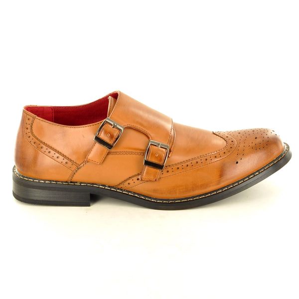 DOUBLE MONK STRAP BROGUES IN TAN